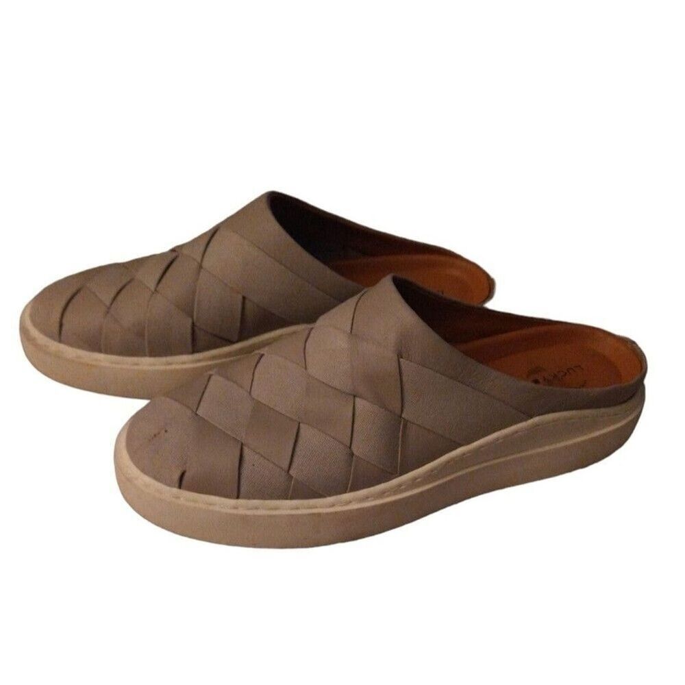 Lucky brand leather braided size 8 Gray Slide On shoes Boho Comfy